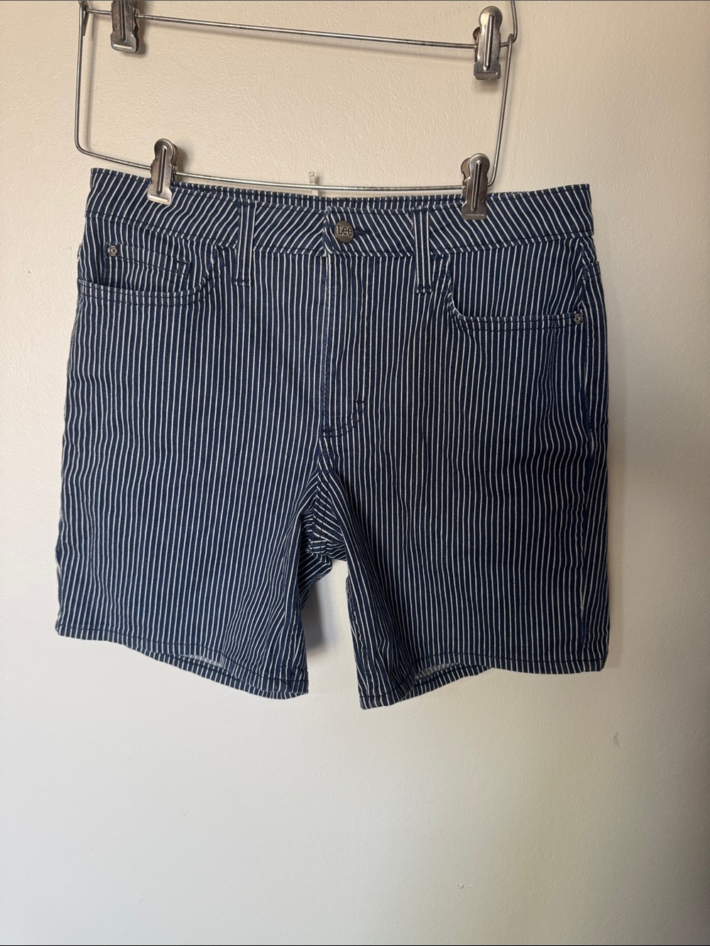 Lee Blue and White Striped Jean Shorts